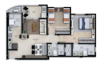 Apartamento tipo - Final 4 (Finais 1, 2, 3, 5 e 6 possuem mesma planta apenas rebatida)