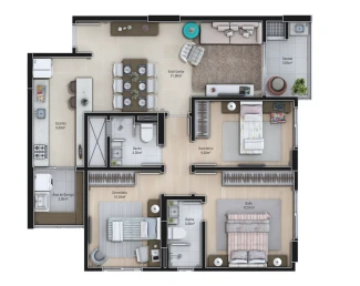 Apartamento tipo - Final 2 (Final 1 possui a mesma planta apenas rebatida)