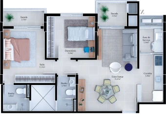 Apartamento tipo - Final 3 (Final 6 possui a mesma planta apenas rebatida)