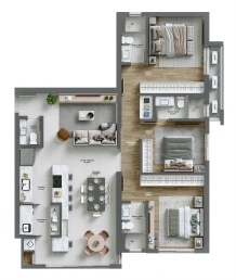 Planta Exclusive (Os apartamentos finais 01 e 02 do 16º pavimento possuem plantas semelhantes, com uma diferença de 3,36m²)